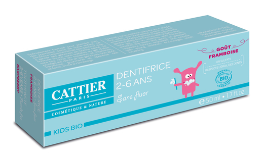Cattier Kids Bio Dentifrice 2-6 Ans Framboise 50ml | Dentifrice - Hygiène dentaire