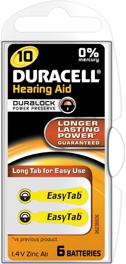 Duracell Easytab Pile Auditive Da10 6 Jaune | Piles - Batteries