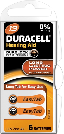 Duracell Easytab Pile Auditive Da13 6 Orange | Piles - Batteries