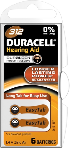 Duracell Easytab Pile Auditive Da312 6 Brun | Piles - Batteries