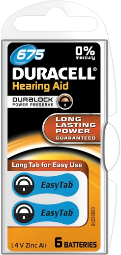 Duracell Easytab Pile Auditive Da675 6 Bleu | Piles - Batteries
