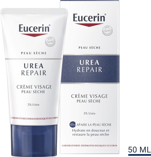 Eucerin UreaRepair Crème Visage Peau Sèche 5% d&#039;Urée Peau Sèche Tube 50ml | Hydratation - Nutrition