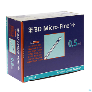 BD Micro-Fine+ Seringues à Insuline 0,5ml (29Gx12,7mm) 100 Pièces