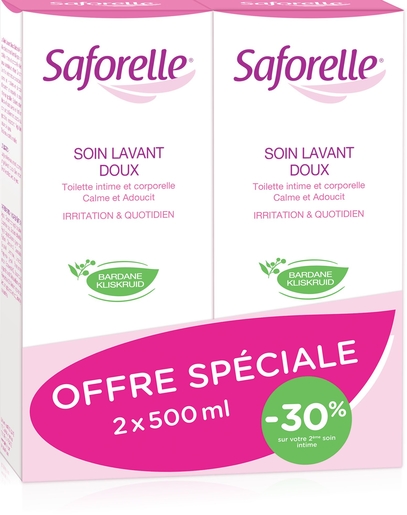 Saforelle Solution Lavante Douce Duo 2x500ml (2ème produit à - 30%) | Soins pour hygiène quotidienne