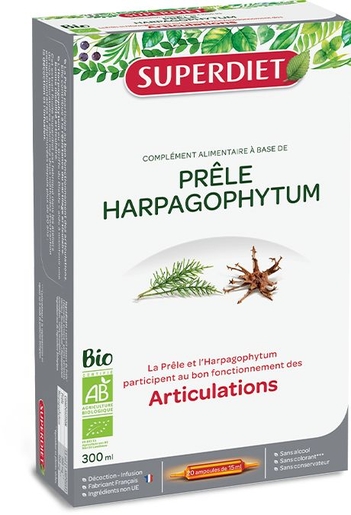 SuperDiet Prele Harpagophytum Bio 20 Ampoules x 15ml | Articulations - Muscles