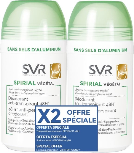 SVR Spirial Déodorant Anti-Transpirant Végétal Roll-on Duo 2x50ml (prix spécial) | Déodorants classique