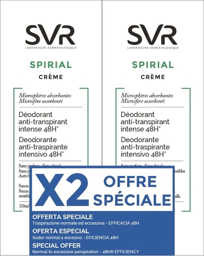 SVR Spirial Déodorant Anti-Transpirant Crème Duo 2x50ml (prix spécial) | Déodorants anti-transpirant