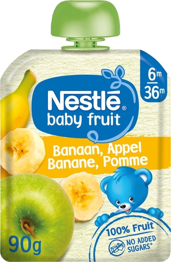 NESTLÉ Baby Fruit Gourde Compote - Banane, Pomme Bébé 6+ Mois 90g | Alimentation