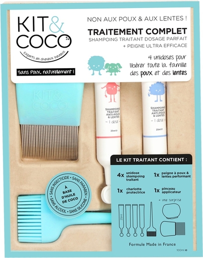 Kit&amp;Coco Kit Traitement Complet 4x25ml | Anti-poux - Traitement Poux
