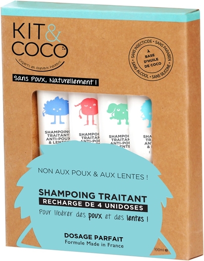 Kit&amp;Coco Shampooing Traitant Recharge 4x25ml | Anti-poux - Traitement Poux