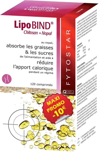 Fytostar Lipobind Chitosan Nopal 120 Comprimés (promo mois 10 euro) | Capteurs de graisse
