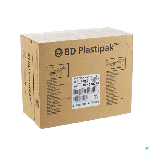 BD Plastipak Spuit Luer Tuberculine 1ml met Naald (25G x 5/8) 1 Stuk | Klein materiaal