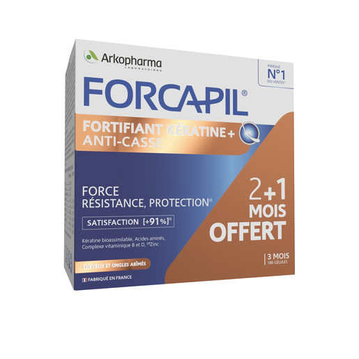 Forcapil Keratine+ Lot Caps 180 | Vitamines - Chute de cheveux - Ongles cassants