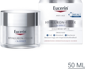 Eucerin Hyaluron-Filler +3x Effect Soin de Jour SPF 15 Peau Sèche Crème Anti-Rides &amp; Anti-Âge Pot 50ml