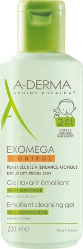 A-Derma Exomega Control Gel Lavant Emollient 2en1 200ml | Bain - Toilette