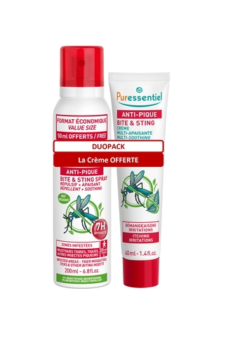 Puressentiel Spray Tegen Insectenbeten 200 ml + Verzachtende Crème 40 ml | Verzachtende producten