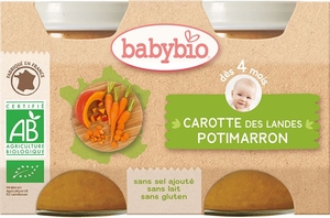 Babybio Petits Pots Carotte Potimarron +4Mois 2x130g