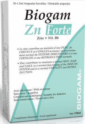 Biogam Zinc (Zn) Forte 30 Ampoules x5ml | Zinc