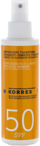 Korres Emulsion Spray Yaourt Solaire Visage &amp; Corps IP50 150ml | Crèmes solaires
