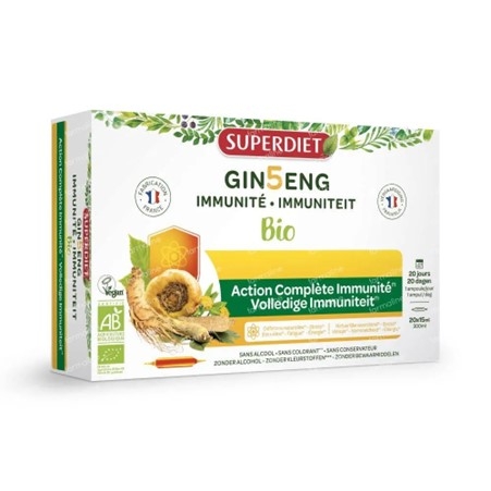 Superdiet Ginseng Immuniteit Bio Ampullen 20 x 15 ml | Natuurlijk afweersysteem - Immuniteit