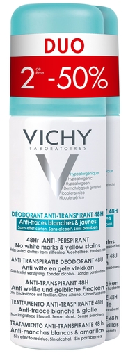 Vichy Déodorant Anti Trace Aérosol 2x125ml (2ème produit à - 50%) | Déodorants classique