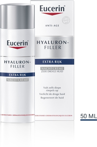 Eucerin Hyaluron-Filler Extra Rijk Nachtcrème Anti-Age &amp; Rimpels Zeer Droge Huid met pomp 50ml | Nachtverzorging
