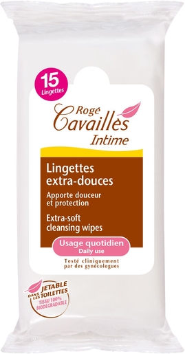 Rogé Cavaillès Intime 15 Lingettes Extra-Douces | Soins pour hygiène quotidienne