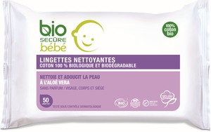 Bio Secure Bébé 50 Lingettes Biodegradable à l&#039;Aloé Vera
