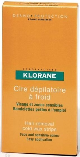 Klorane 6 Bandelettes Cire Froide Amande Douce pour Visage et Zones Sensibles | Epilation