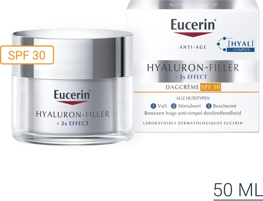 analyse blad Verstikkend Eucerin Hyaluron-Filler +3x Effect Dagcrème SPF 30 Alle Huidtypen Anti-Age  & Rimpels Pot