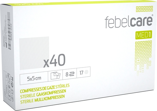 Febelcare MED1 40 Compresses de Gaze Stériles 5x5cm | Pansements - Sparadraps - Bandes