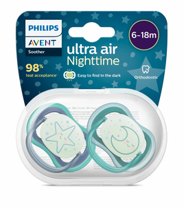 Philips Avent Sucette Ultra Air Nighttime +6m 2 Pièces