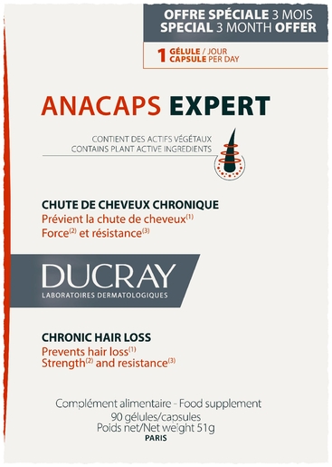 Ducray Anacaps Expert Anti Chute Progressive 90 Gélules | Vitamines - Chute de cheveux - Ongles cassants