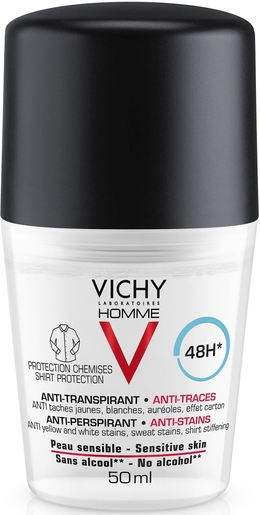 Vichy Mannen Deodorant Anti-Vlekken 48 uur Roller 50ml | Antitranspiratie deodoranten