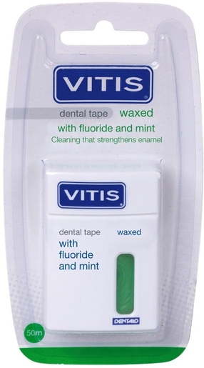 Vitis Waxed Dental Tape Fluor Mint 50m | Fil dentaire - Brossette interdentaire