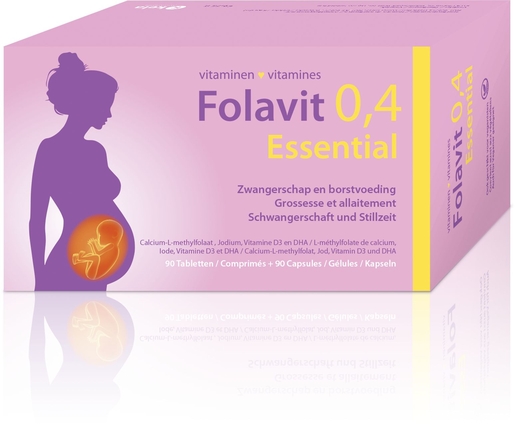 Folavit 0,4mg Essential Grossesse et Alaitement 90 Comprimés + 90 Gélules | Vitamines et compléments alimentaires grossesse