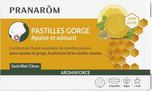 Pastilles Gorge Apaise et Adoucit goût Miel Citron Aromaforce Bio