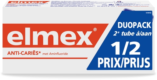 Elmex Tanpasta anti-cariës DuoPack 2x75ml (2de aan -50%) | Tandpasta's - Tandhygiëne