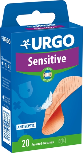 URGO Sensitive Stretch 20 Pansements Assortis avec Antiseptique | Pansements - Sparadraps - Bandes
