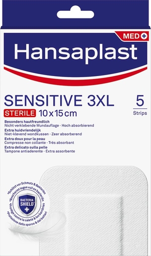 Hansaplast Sensitive Sterile 3XL 10x15cm 5 Pièces | Pansements - Sparadraps - Bandes