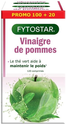 Fytostar Vinaigre de Pommes 1200 100 Comprimés (+ 20 Gratuits) | Contrôle du poids