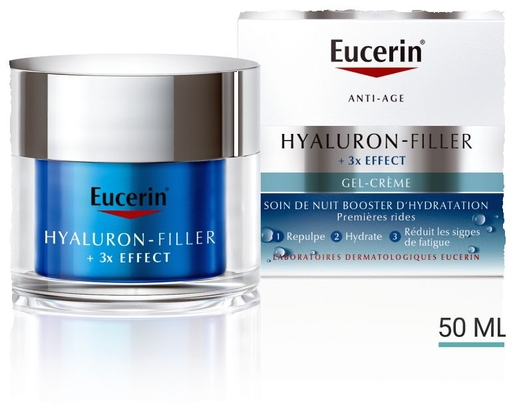 Eucerin Hyaluron-Filler + 3x Effect Soin de Nuit Booster d&#039;Hydratation Gel-Crème Anti-Rides &amp; Anti-Âge Pot 50ml | Soins de nuit