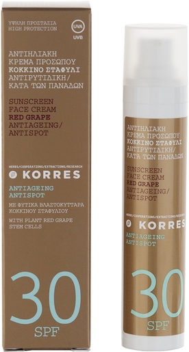 Korres Crème Solaire Visage Anti-Taches Raisin Rouge IP30 50ml | Protection visage