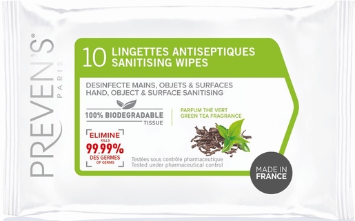 Preven&#039;s Lingettes Antiseptiques Pocket Thé Vert 10 Pièces | Désinfectants