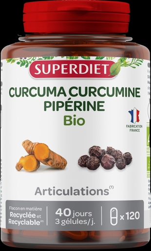 SuperDiet Curcuma Curcumine Piperine 120 gélules | Articulations