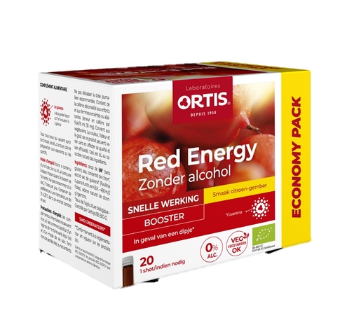 Ortis Red Energy Bio Citroen Gember Alcoholvrij 20x15 ml | Vermoeidheid - Herstel