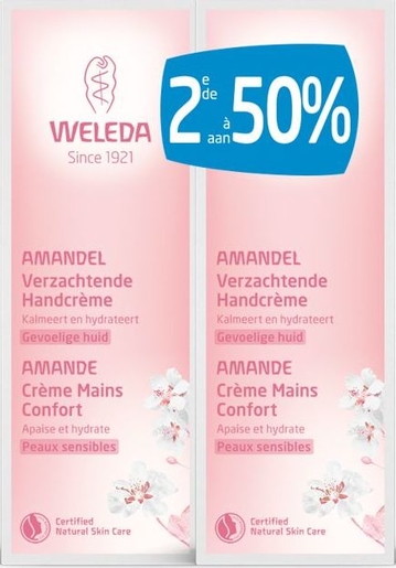 Weleda Amande Crème Mains Confort 2x50ml (2ème à - 50%) | Mains Hydratation et Beauté