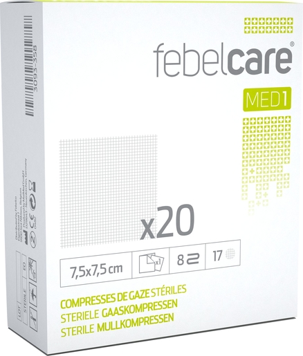 Febelcare MED1 12 Compresses de Gaze Stériles 10x10cm | Pansements - Sparadraps - Bandes