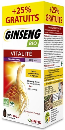 Ortis Ginseng Bio Flacon 400ml (+100ml) | Gelée royale