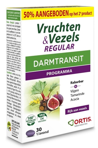 Ortis Fruits &amp; Fibres Regular Darmtransit 2X30 Tabletten (2de aan -50%) | Vertering - Transit